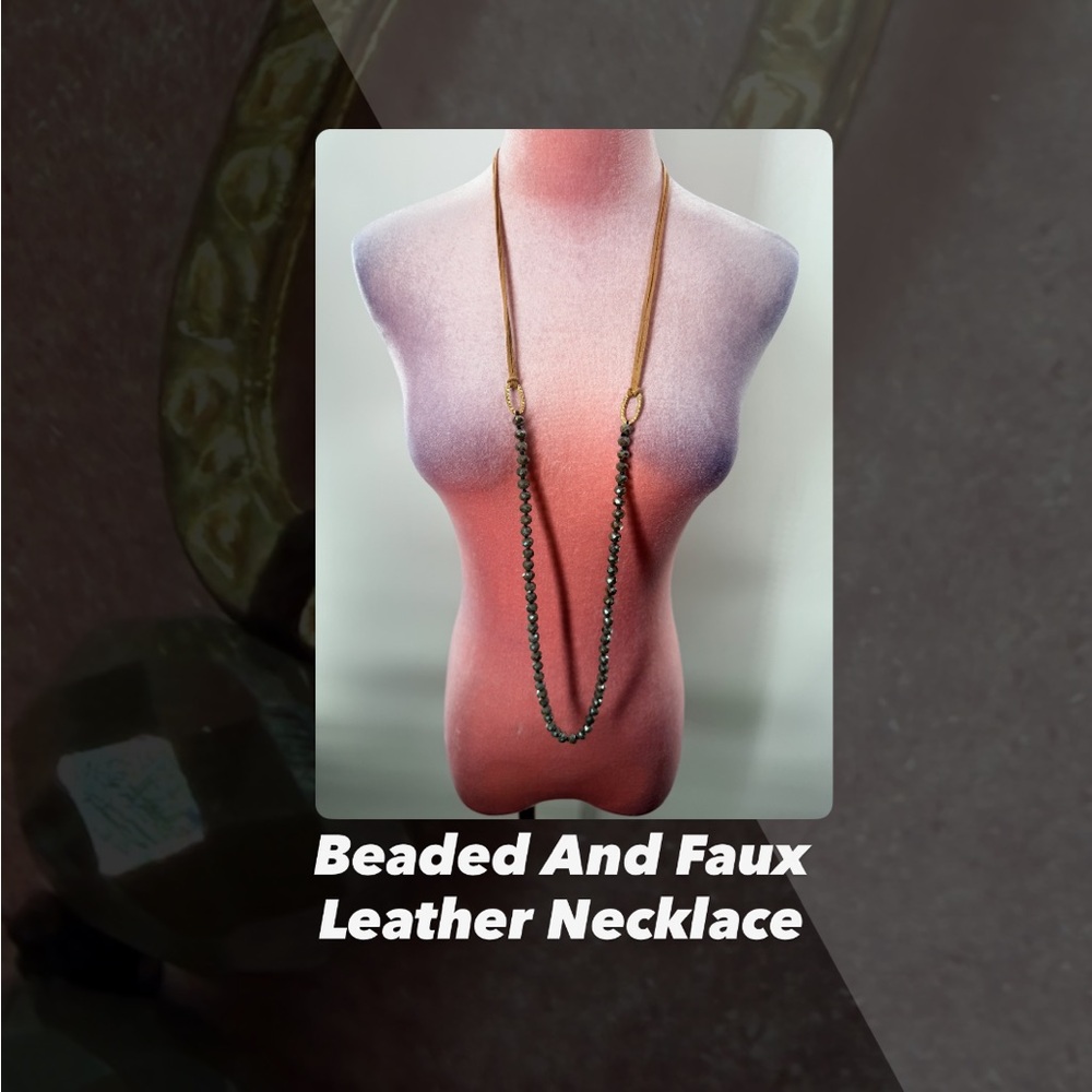 EUC Beaded And Faux Leather Necklace